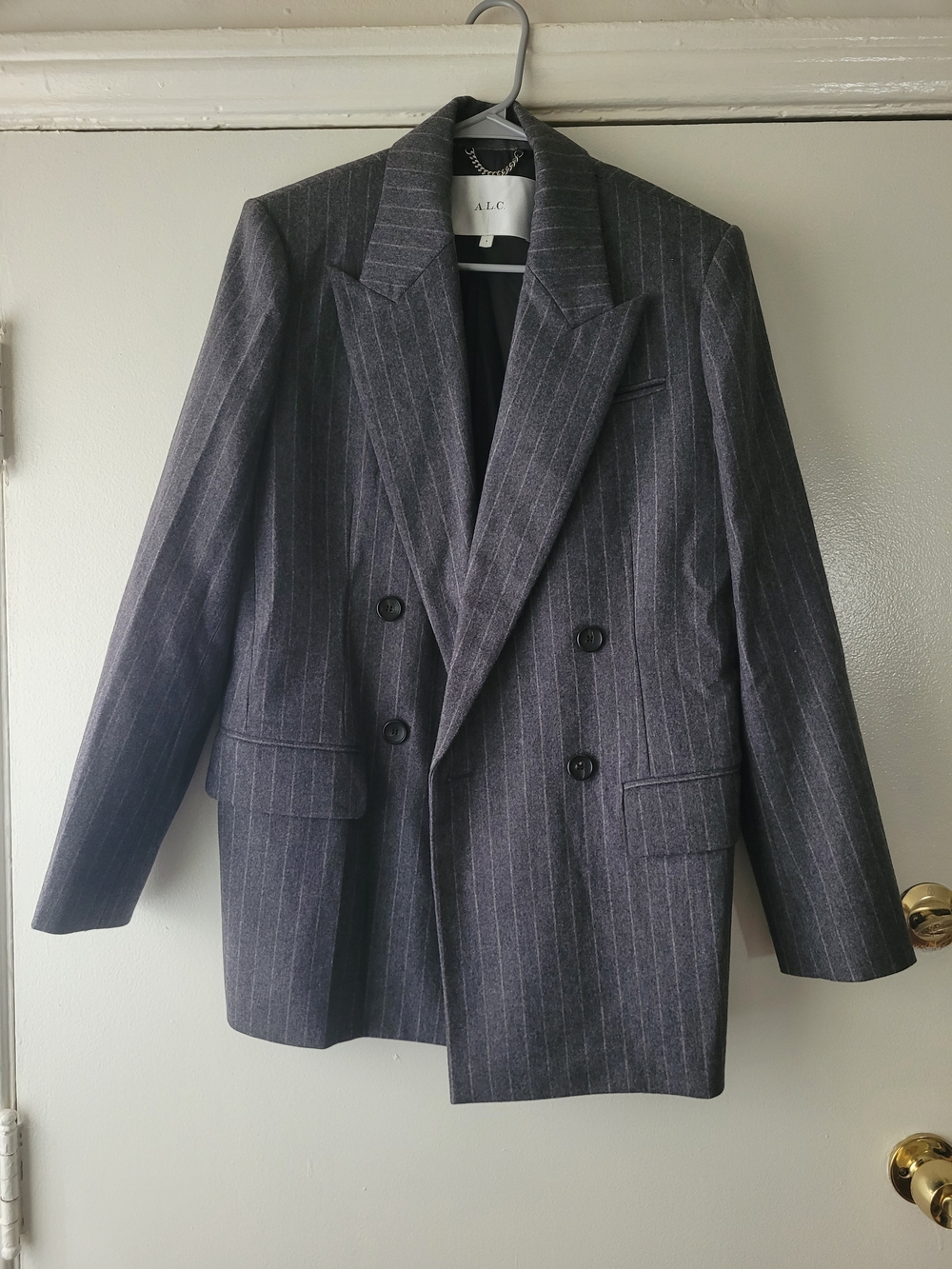 A.L.C. Women's Charcoal Pinstripe Double-Breasted Blazer